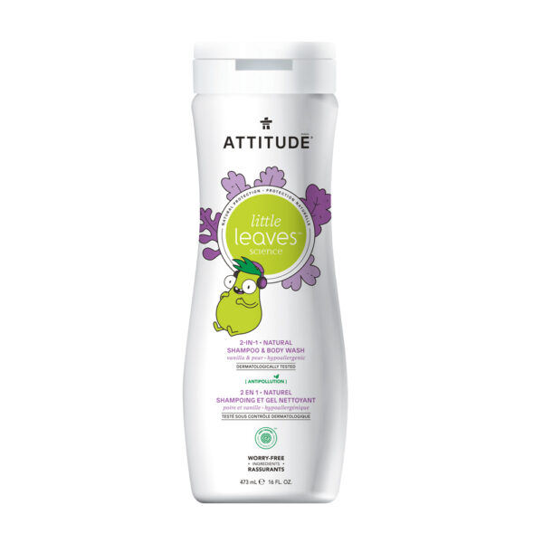 ATTITUDE – Shampoo & Gel de baño natural Little Leaves- Vainilla & Pera (473ml)