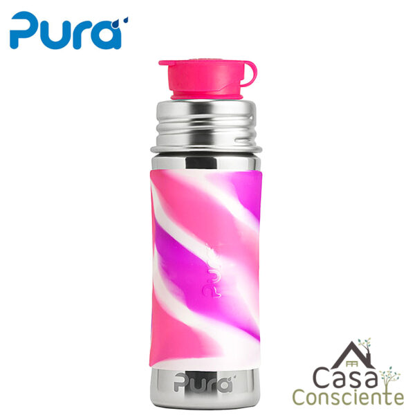 PURA – Botella 325ml tapa sport (swirl rosado)