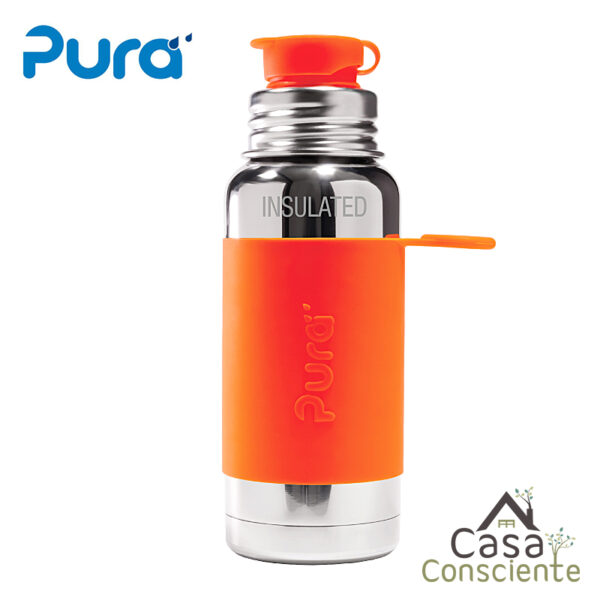 PURA – Botella 470ml Insulada tapa sport (naranja)