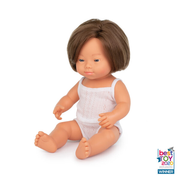 MINILAND DOLLS – Muñeca bebé caucásica con Síndrome de Down (38cm)