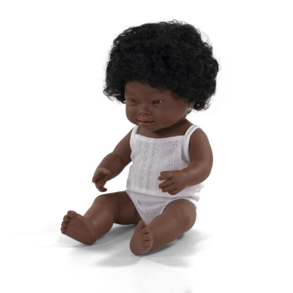 MINILAND DOLLS – Muñeca bebé africana con Síndrome de Down (38cm)